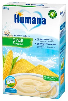 Humana Молочная кукурузная манная каша 200г с 4 месяцев