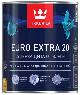 Краска Tikkurila для влажных помещений EURO EXTRA 20 A полуматовая 0,9 Л