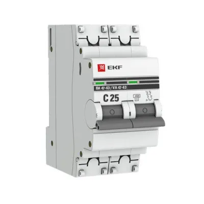 Автоматический выключатель 2P 25А (C) 4,5kA ВА 47-63 EKF