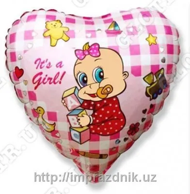 Фольгированный шар в форме сердца "It's a girl"