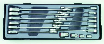 Набор рожково-накидных ключей трещоточных, отогнутых + адаптеры  FORCE 5164