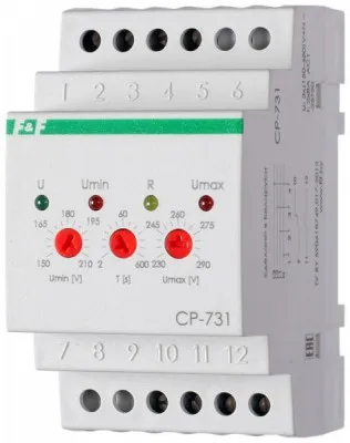 Реле контр напряж CP-731, 3 фаз, без дисп, 3х(150-450)В+N, 1НО+1НЗ, нижн 150-210В, верх 230-260В