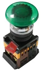 Кнопка AELA-22 зеленая с подсветкой NO+NC 220В Грибок