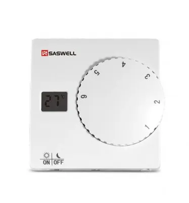 Saswell Термостат с ЖК экраном и меxаническим регулятором (белый) sas816WHL-0