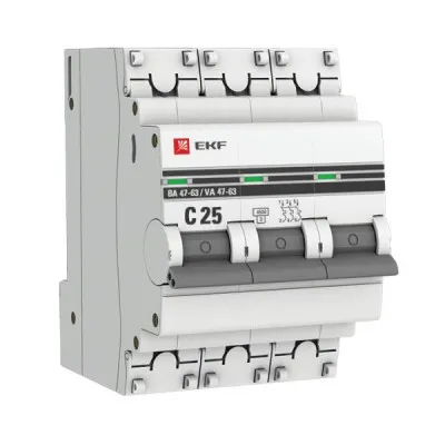 Автоматический выключатель 3P 25А (C) 4,5kA ВА 47-63 EKF