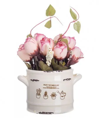 Декоративный керамический горшок с цветком (14 см)