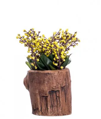 Декоративный  керамический пенек с цветком  (15 см)