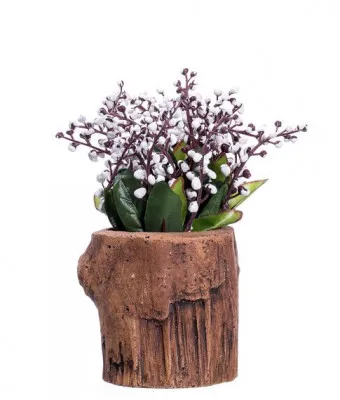 Декоративный керамический пенек с цветком (15 см) №278