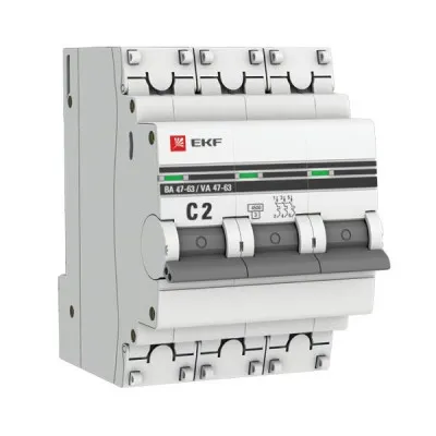 Автоматический выключатель 3P 2А (C) 4,5kA ВА 47-63 EKF