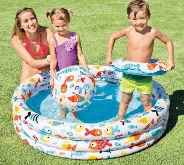Детский надувной бассейн "Круглый аквариум" с кругом и мячом Intex 59469