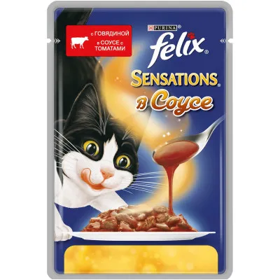 Корм для кошек с говядиной в соусе с томатами