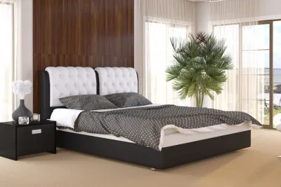 Двуспальная кровать "Veda 5" чёрная с белым
