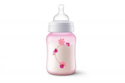 Розовая бутылочка для кормления с рисунком (божья коровка) CLASSIC+ 260 мл 1шт. AV016