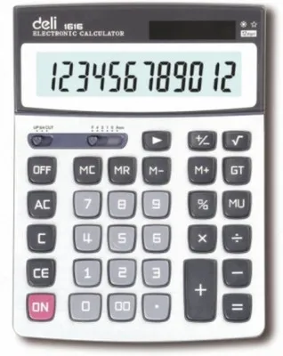 Калькулятор 12 разрядный серый 216*160*41, Deli E1616