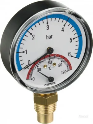 Термоманометр вертикальный 0-120С, 6 bar SITEM