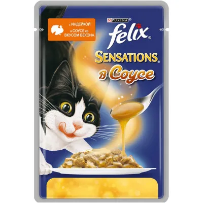 Корм для кошек с индейкой в соусе со вкусом бекона