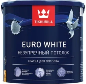 Краска Tikkurila для потолка EURO WHITE глубокоматовая 2,7Л