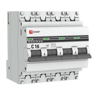 Автоматический выключатель 4P 16А (C) 4,5kA ВА 47-63 EKF